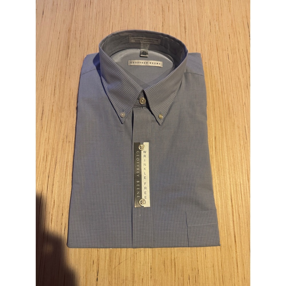 Geoffrey Beene Mens Blue Micro Grid Wrinkle Free Dress Shirt 16.5 32/33 NWT 44